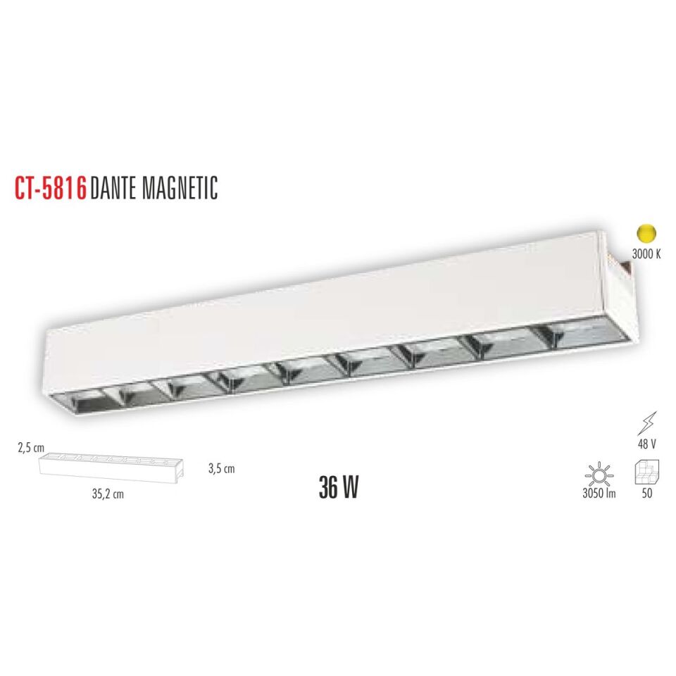 Cata Dante 36 W Magnet Ray Armatür Aydınlatma Beyaz Kasa Gün Işığı ct-5816