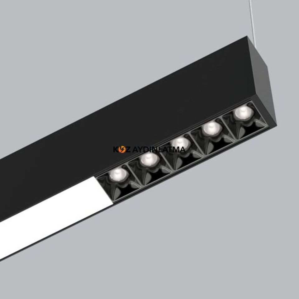 Mercekli Led Linear Aydınlatma Osram Led Sıva Üstü Lineer Armatür 3x6 Cm Kasa 2700K (Sarı Işık) - 66CM - Askılı - Antrasit
