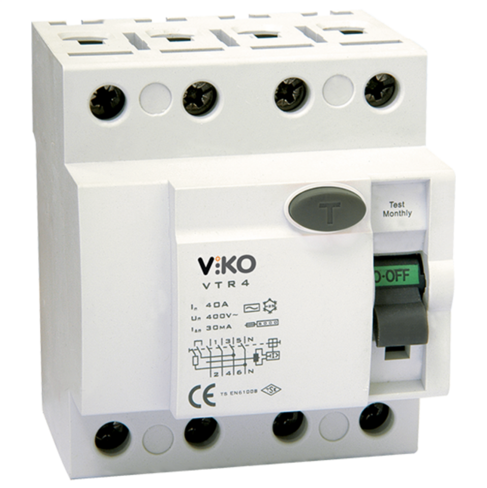 Viko Toptan 4x100A 300mA AC Tipi 4 Kutuplu Yangın Koruma Rölesi 30'lu Paket VTR4-100300