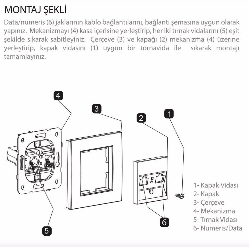 Viko Artline Novella Data-Nümeris Telefon Prizi (RJ45-CAT5E-CAT3) Mekanizma + Kapak 92600035 Gümüş
