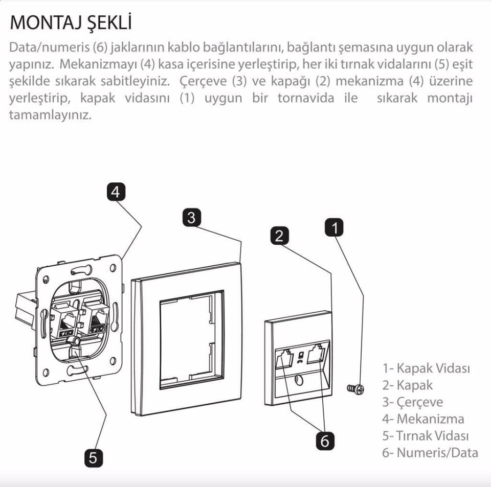 Viko Artline Novella Data-Nümeris Telefon Prizi (RJ45-CAT6-CAT3) Mekanizma + Kapak 92600104 Metalik Beyaz