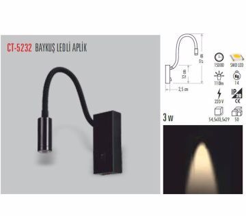Cata Baykuş Ledli Duvar Yatak Başı Aplik Armatür Beyaz Kasa ct-5232
