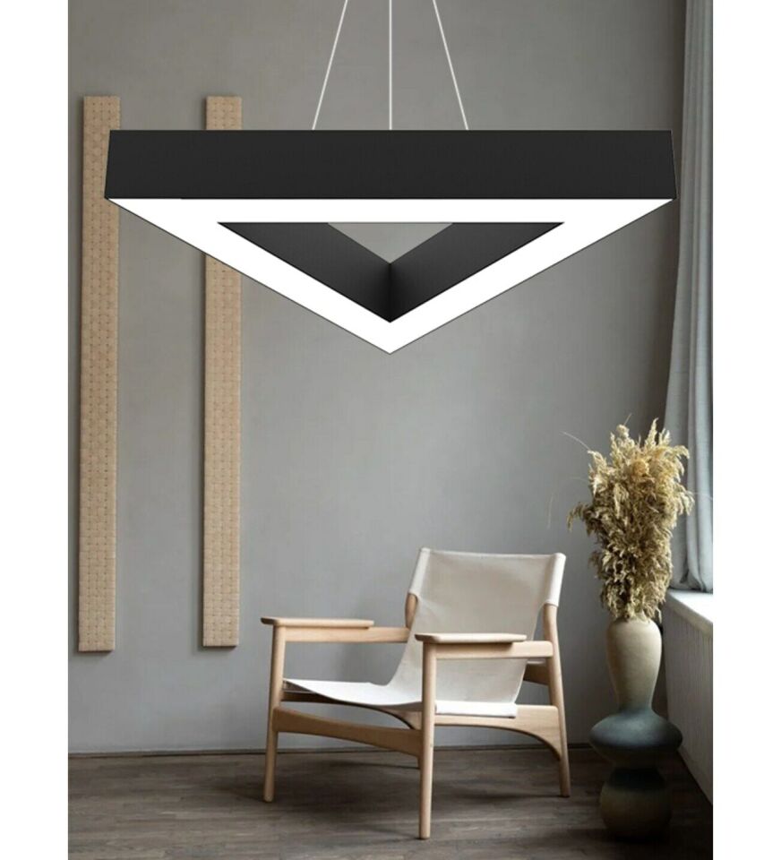 Üçgen Linear Aydınlatma Modern Led Avize Lineer Armatür 60x60x60CM - 6000K (Beyaz Işık) - Askılı - Antrasit