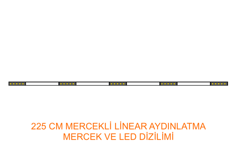 Mercekli Led Linear Aydınlatma 225Cm Samsung Led Sıva Üstü Lineer Armatür 3x6 Cm Kasa 2700K (Sarı Işık) - Antrasit - Askısız
