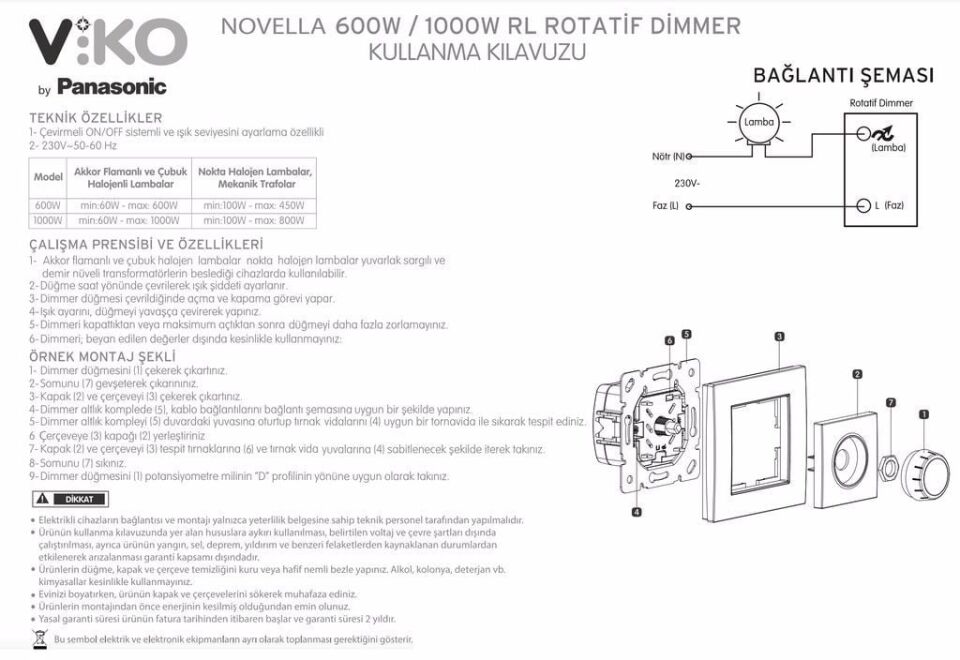 Viko Artline Novella Pro Dimmer RC (40W-400W) Mekanizma + Kapak 92600129 Antrasit