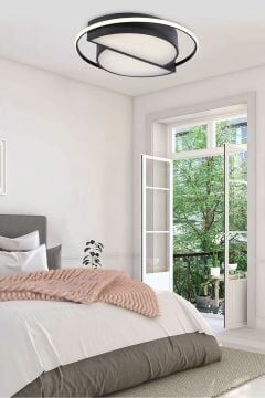 Vesta Modern Dekoratif Yuvarlak Plafonyer Led Avize Aydınlatma Siyah Kasa 3 Renk Modlu KOZ8060