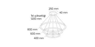 Goya 135 Watt Samsung Ledli Dekoratif Sarkıt Yuvarlak Gold Kasa Linear Aydınlatma 80CM GY 8214-406080