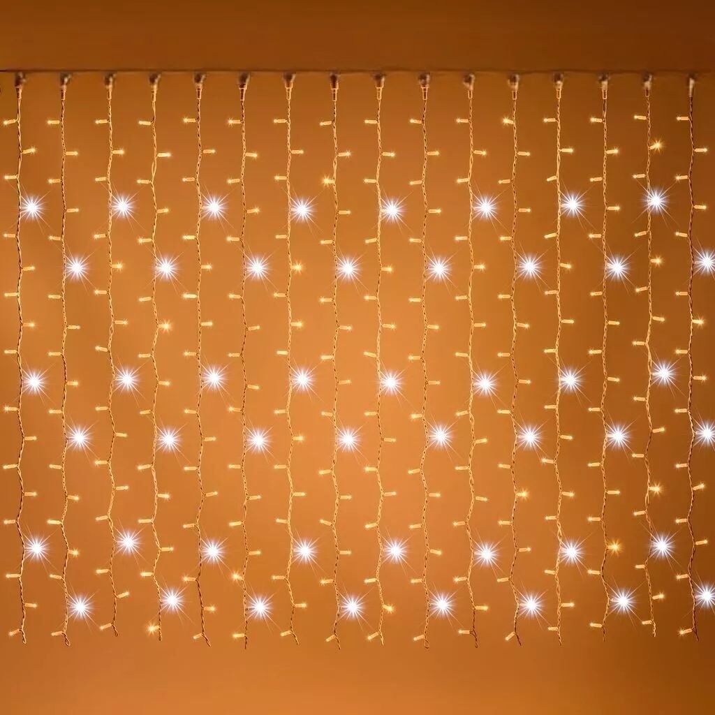 Flaşlı Çakarlı Led Perde Yılbaşı Süsü 2x2 Metre 156 Ledli Perde Yılbaşı Ağacı Süsü Şeffaf Kablo SNC-418