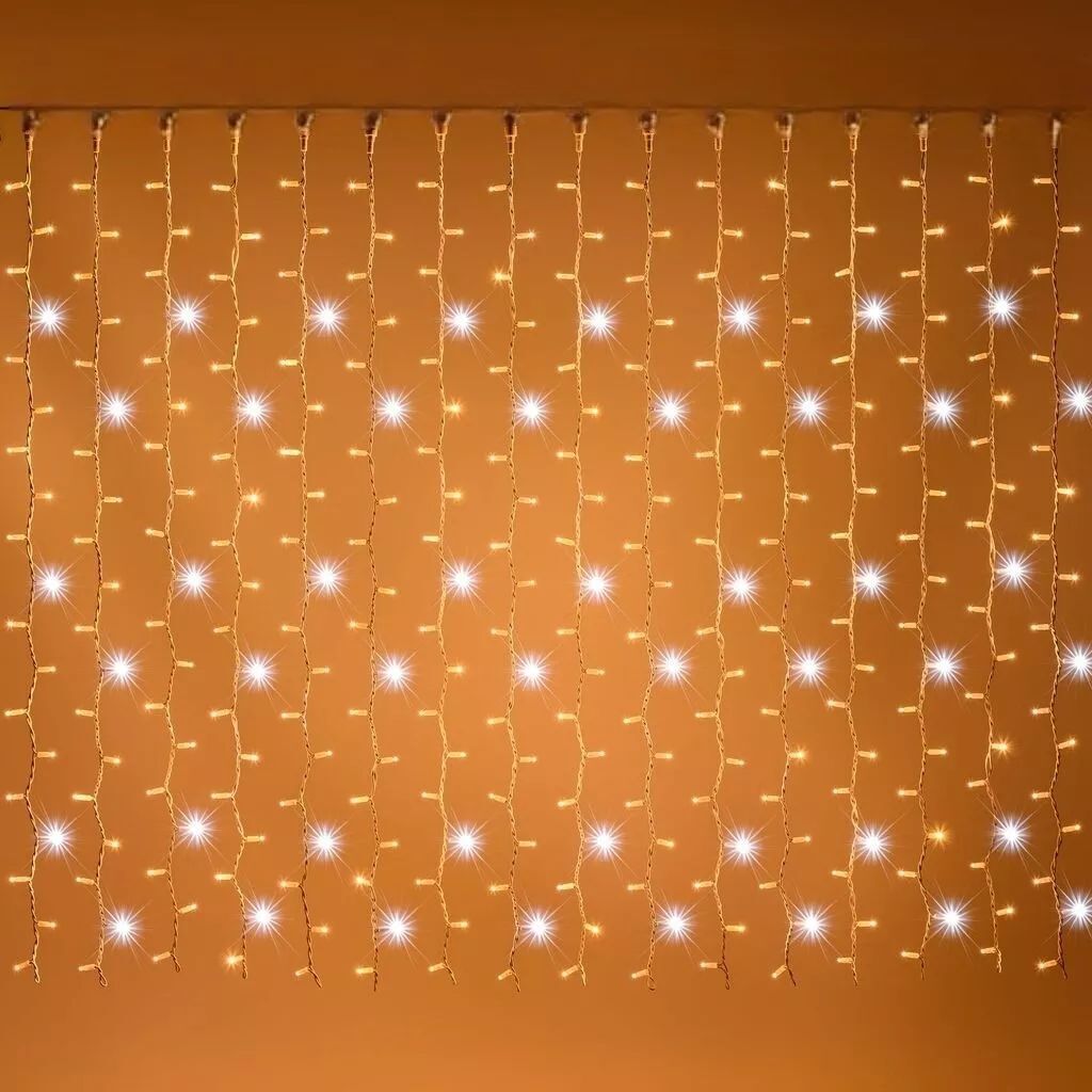 Flaşlı Çakarlı Led Perde Yılbaşı Süsü 2x2 Metre 156 Ledli Perde Yılbaşı Ağacı Süsü Şeffaf Kablo SNC-418