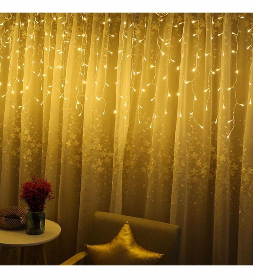 Flaşlı Çakarlı Led Perde Yılbaşı Süsü 3x2 Metre 216 Ledli Perde Yılbaşı Ağacı Süsü Şeffaf Kablo SNC-419