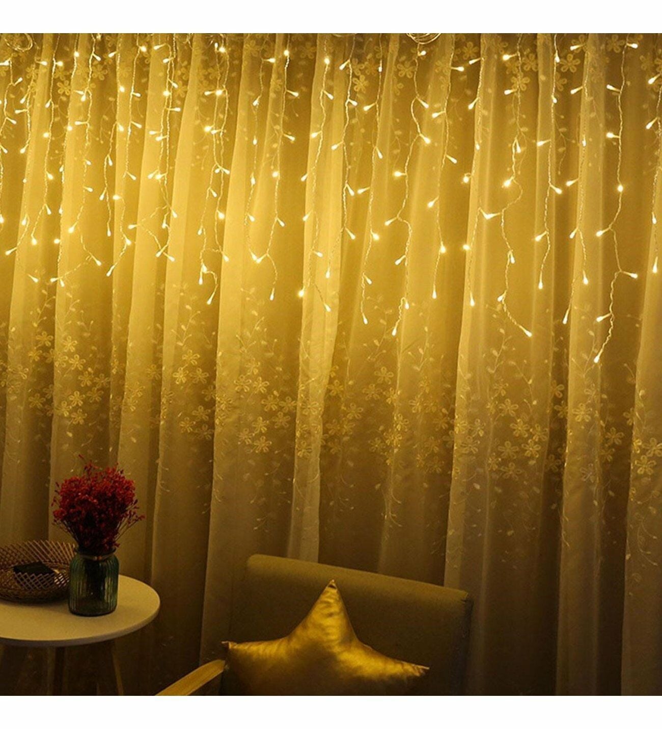 Flaşlı Çakarlı Led Perde Yılbaşı Süsü 3x3 Metre 240 Ledli Perde Yılbaşı Ağacı Süsü Şeffaf Kablo SNC-420