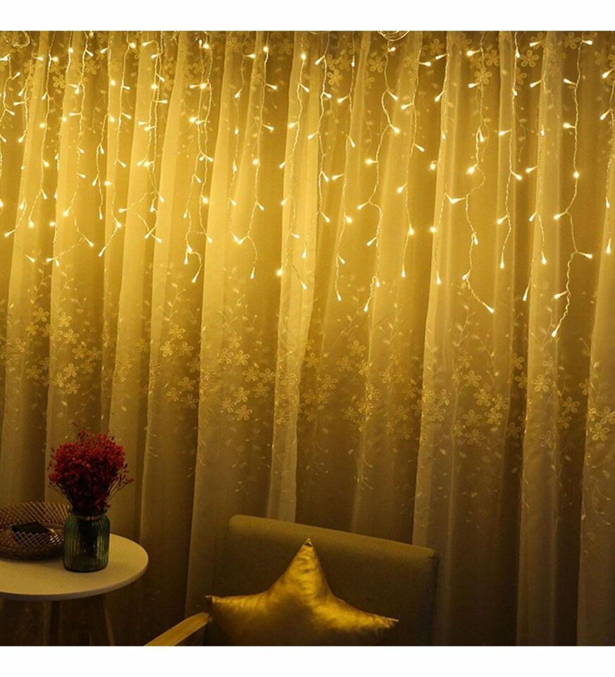 Flaşlı Çakarlı Led Perde Yılbaşı Süsü 3x3 Metre 240 Ledli Perde Yılbaşı Ağacı Süsü Şeffaf Kablo SNC-420