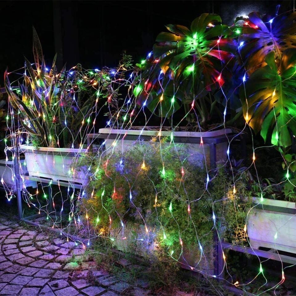 Animasyonlu Balıkçı Ağı Renkli Led Yılbaşı Süsü 1,5x1,5 Metre 240 Ledli Ağ Yılbaşı Ağacı Süsü Şeffaf Kablo SNC-414-1