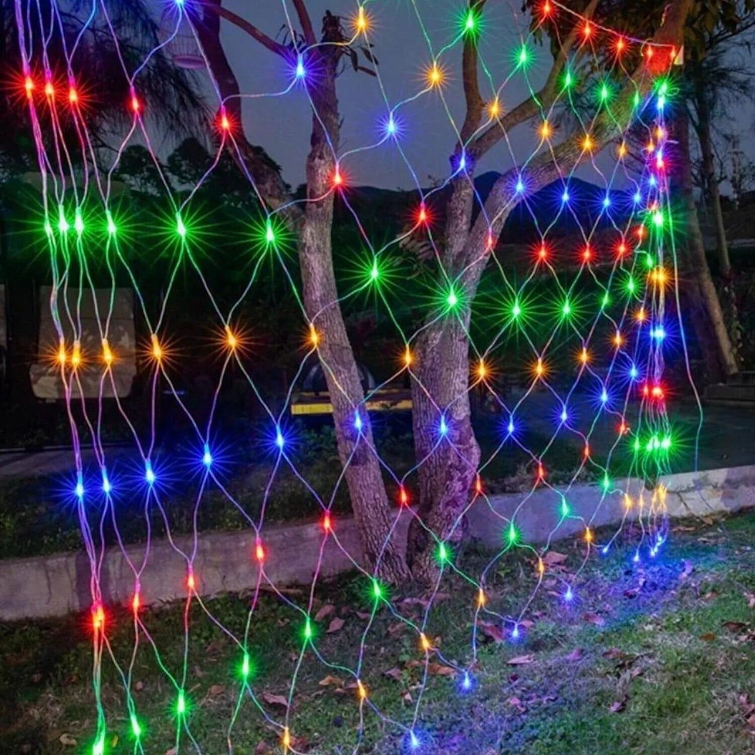 Animasyonlu Balıkçı Ağı Renkli Led Yılbaşı Süsü 1,5x1,5 Metre 240 Ledli Ağ Yılbaşı Ağacı Süsü Şeffaf Kablo SNC-414-1