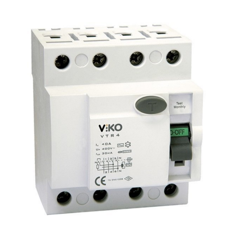 Viko 4x63A 30mA AC Tipi 4 Kutuplu Kaçak Akım Rölesi VTR4-6330