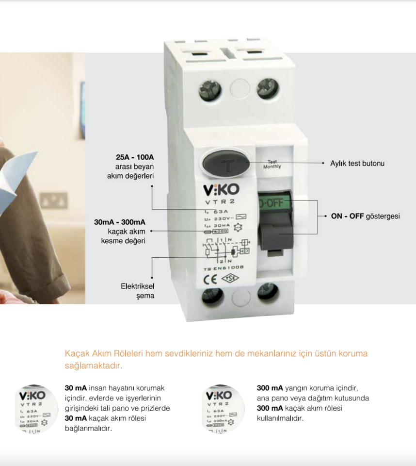 Viko 4x100A 30mA AC Tipi 4 Kutuplu Kaçak Akım Rölesi VTR4-10030