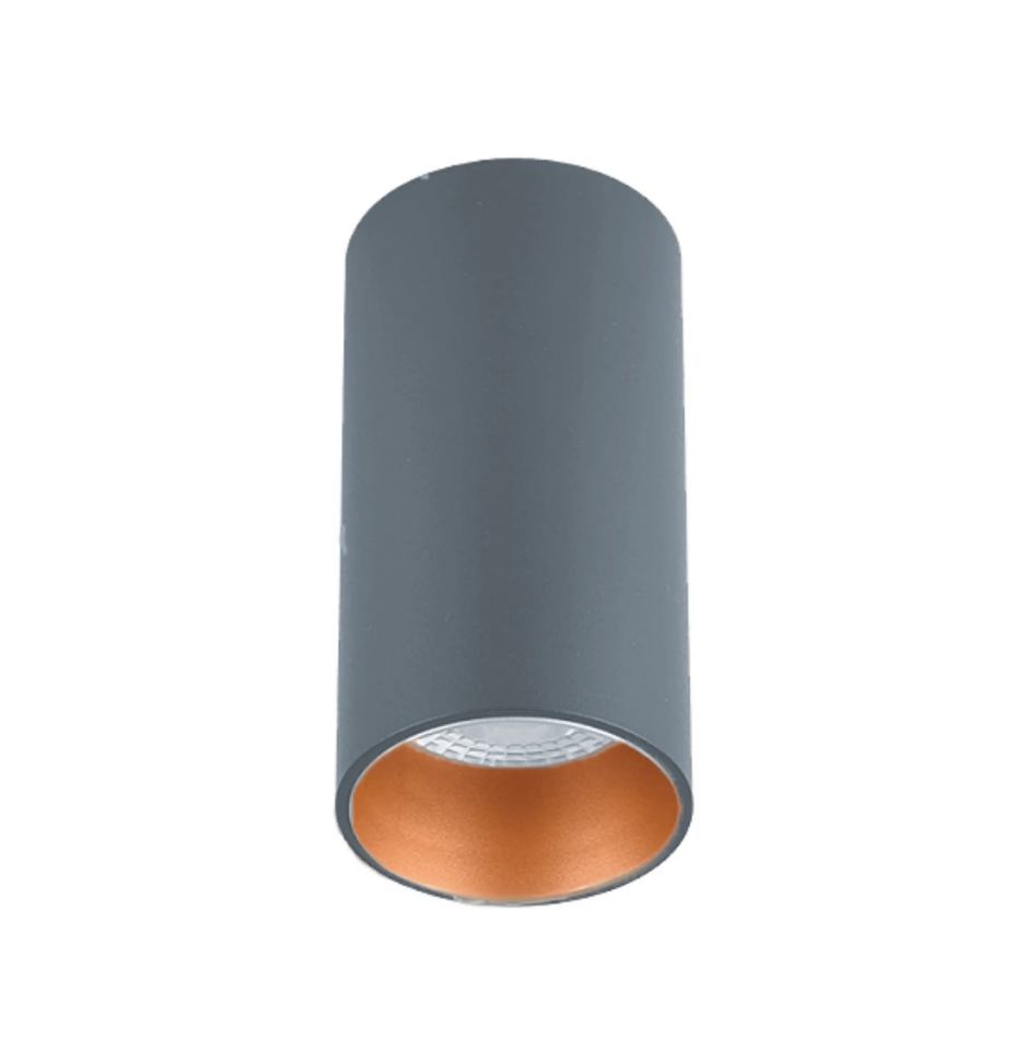 Sıva Üstü Silindir Led Spot Armatür 6x10 Cm Antrasit - Bakır (6400K) Beyaz Işık
