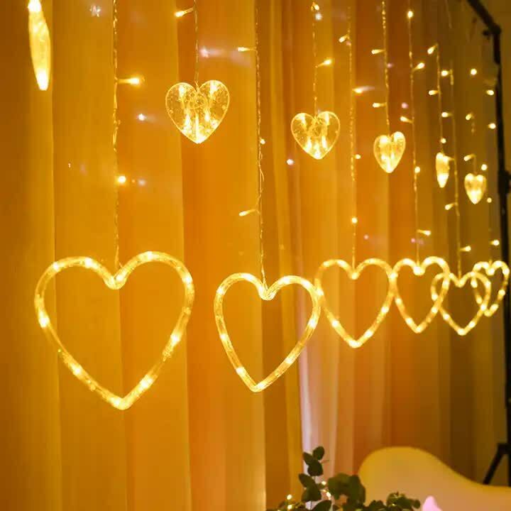 Animasyonlu Kalp Set Led Yılbaşı Perde Süsü 60-90 Cm 3 Metre Kalp Set Ledli Yılbaşı Süsü SNC-613