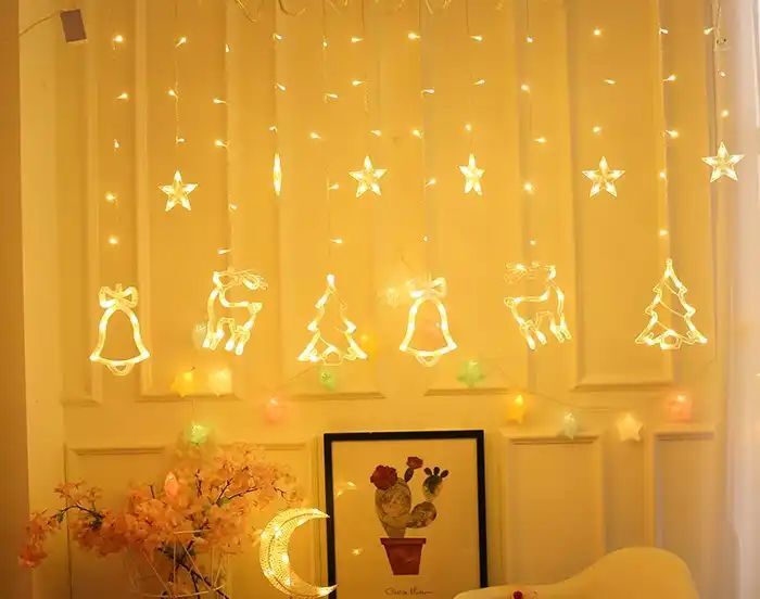 Animasyonlu Noel Karışık ve Yıldız Set Led Yılbaşı Perde Süsü 60-90 Cm 3 Metre Noel Karışık ve Yıldız Yılbaşı Süsü SNC-709