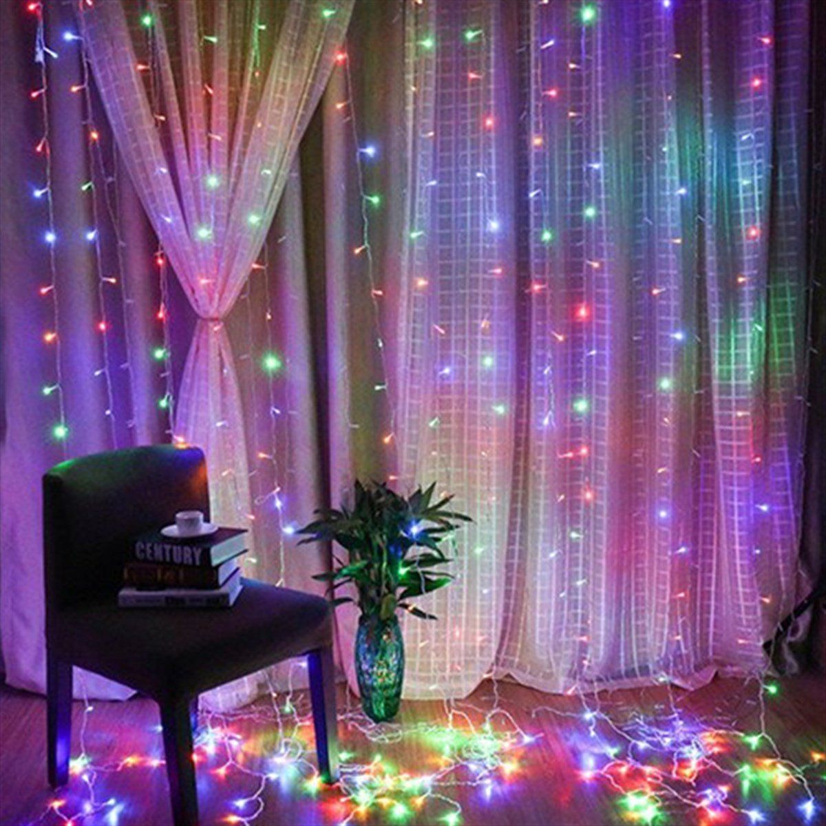 Animasyonlu Led Perde Yılbaşı Süsü Rgb 2x2 Metre 156 Ledli Perde Yılbaşı Ağacı Süsü Fiş Tipi SNC-717