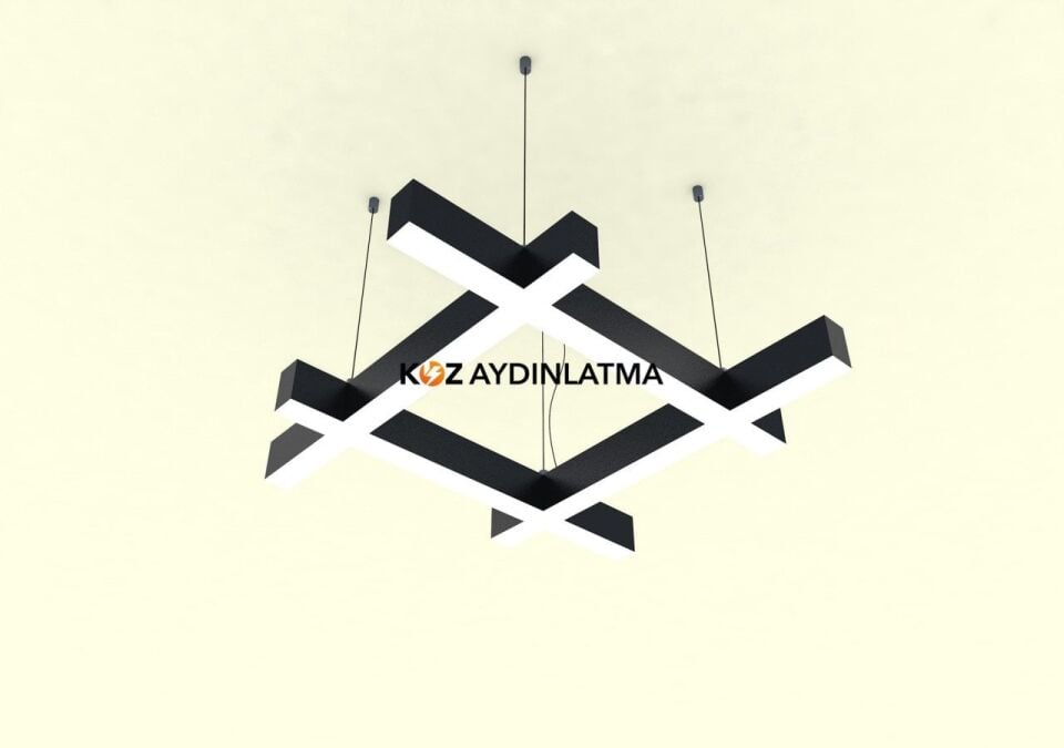 Uzantılı Kare Linear Aydınlatma Modern Led Avize Lineer Armatür 100x100CM - 6000K (Beyaz Işık) - Askısız - Antrasit