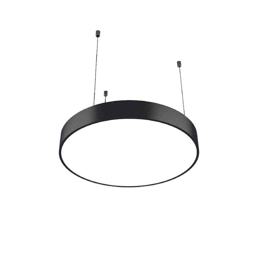 Yuvarlak Davul Linear Aydınlatma Modern Led Avize Lineer Armatür 80CM - 4000K (Natural Işık) - Antrasit - Askılı