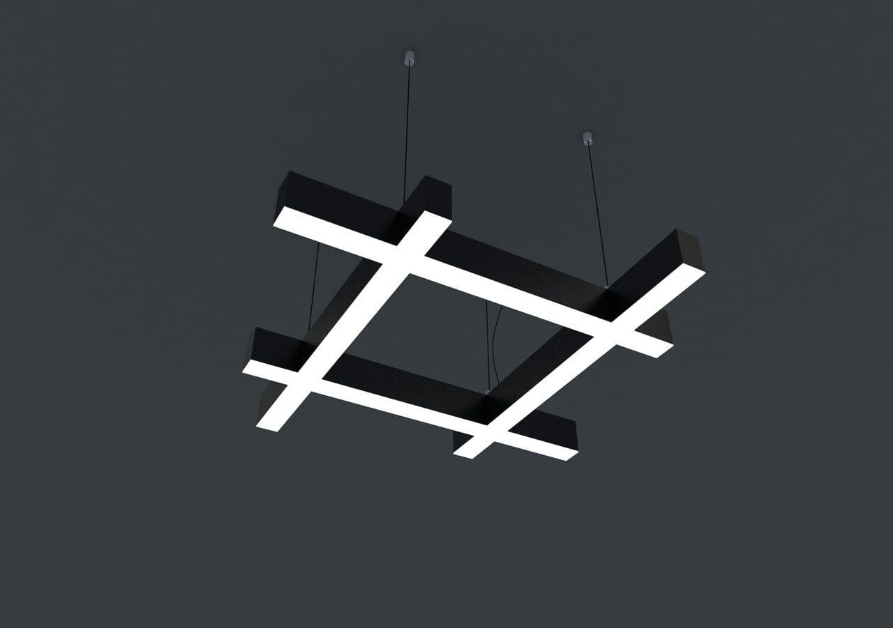 Uzantılı Kare Linear Aydınlatma Modern Led Avize Lineer Armatür 80x80CM - 4000K (Natural Işık) - Askılı - Antrasit