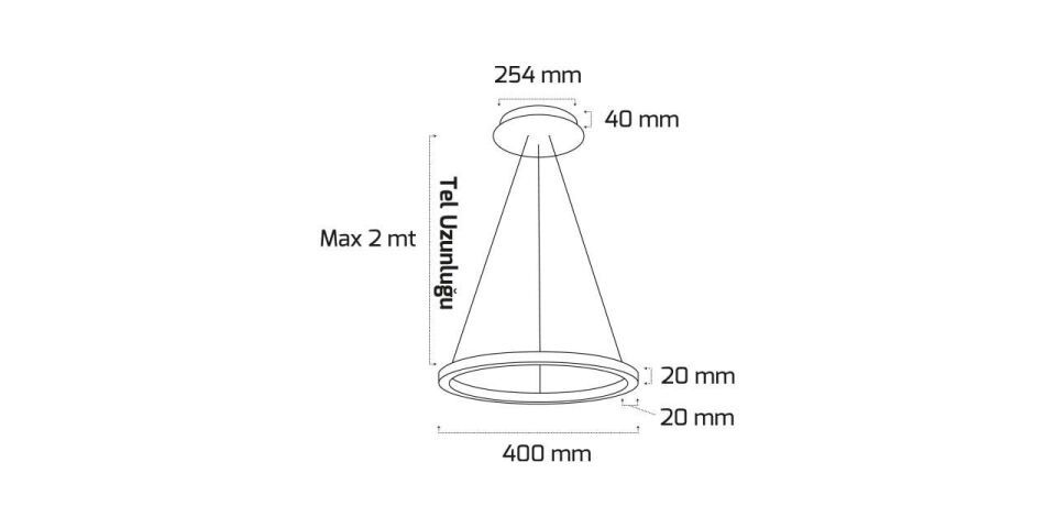 Goya 20 Watt Samsung Ledli Dekoratif Sarkıt Yuvarlak Linear Aydınlatma 40CM GY 8220-40 6500K (Beyaz Işık) - Siyah - Rozanssız