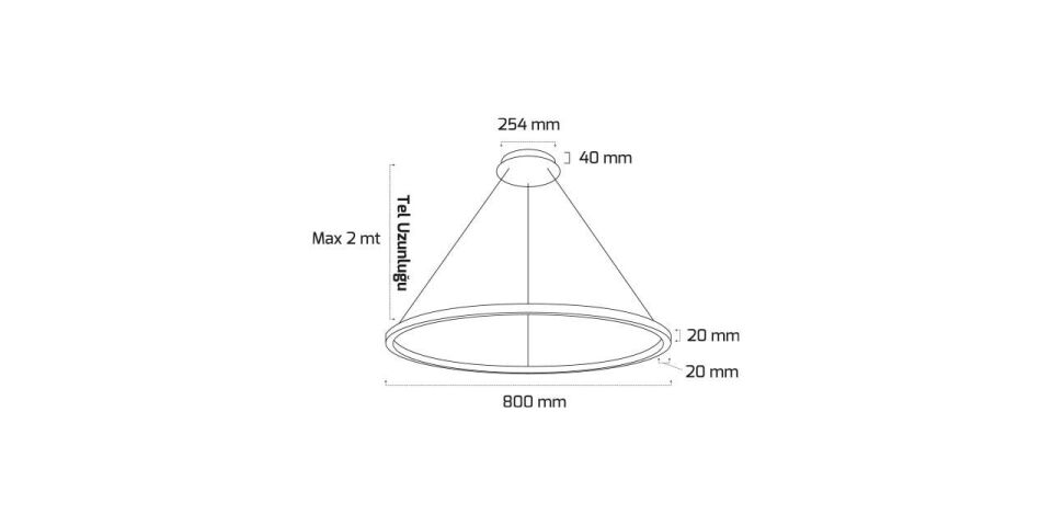 Goya 40 Watt Samsung Ledli Dekoratif Sarkıt Yuvarlak Linear Aydınlatma 80CM GY 8220-80 3000  K (Gün Işığı) - Siyah - Rozanslı
