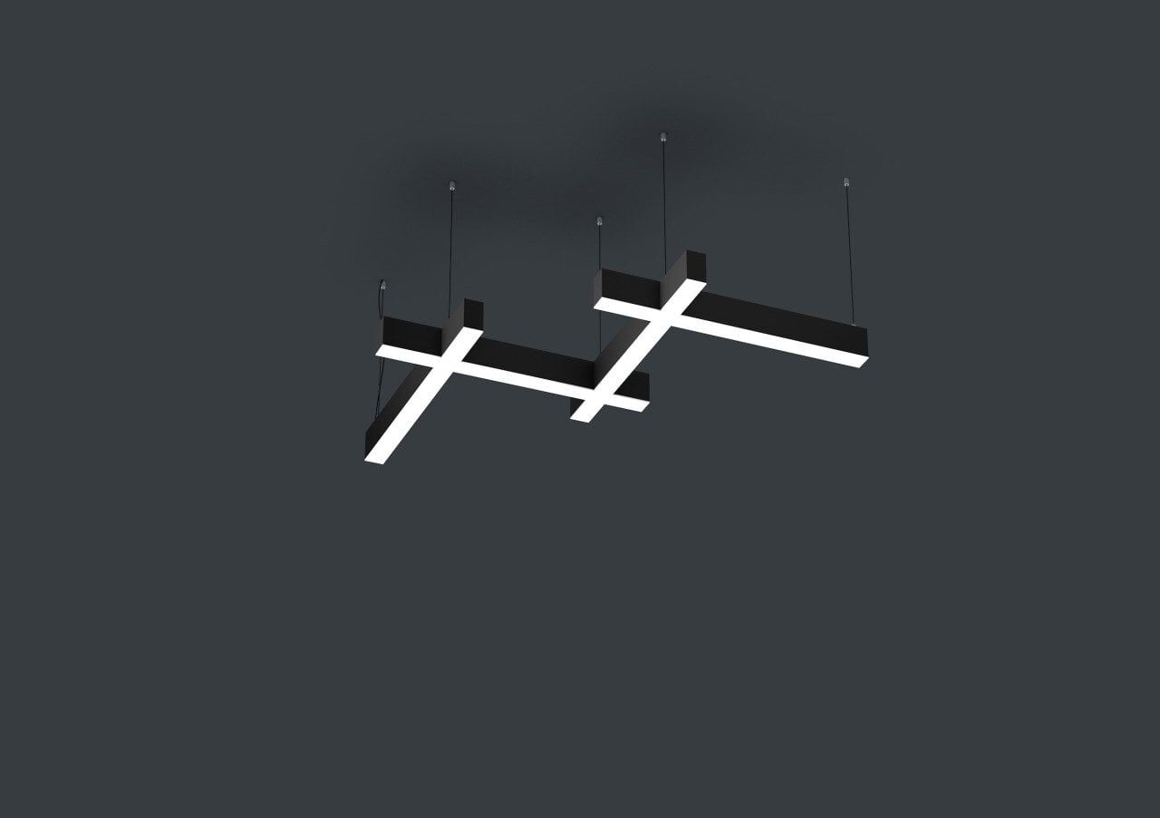 İkili Linear Takım Aydınlatma Modern Led Avize Lineer Armatür 2700K (Sarı Işık) - Askısız - Siyah