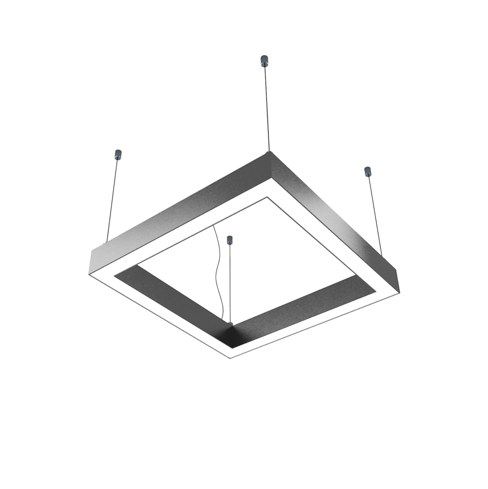 Kare Linear Aydınlatma Modern Led Avize Lineer Armatür 150x150CM - 6000K (Beyaz Işık) - Antrasit - Askılı