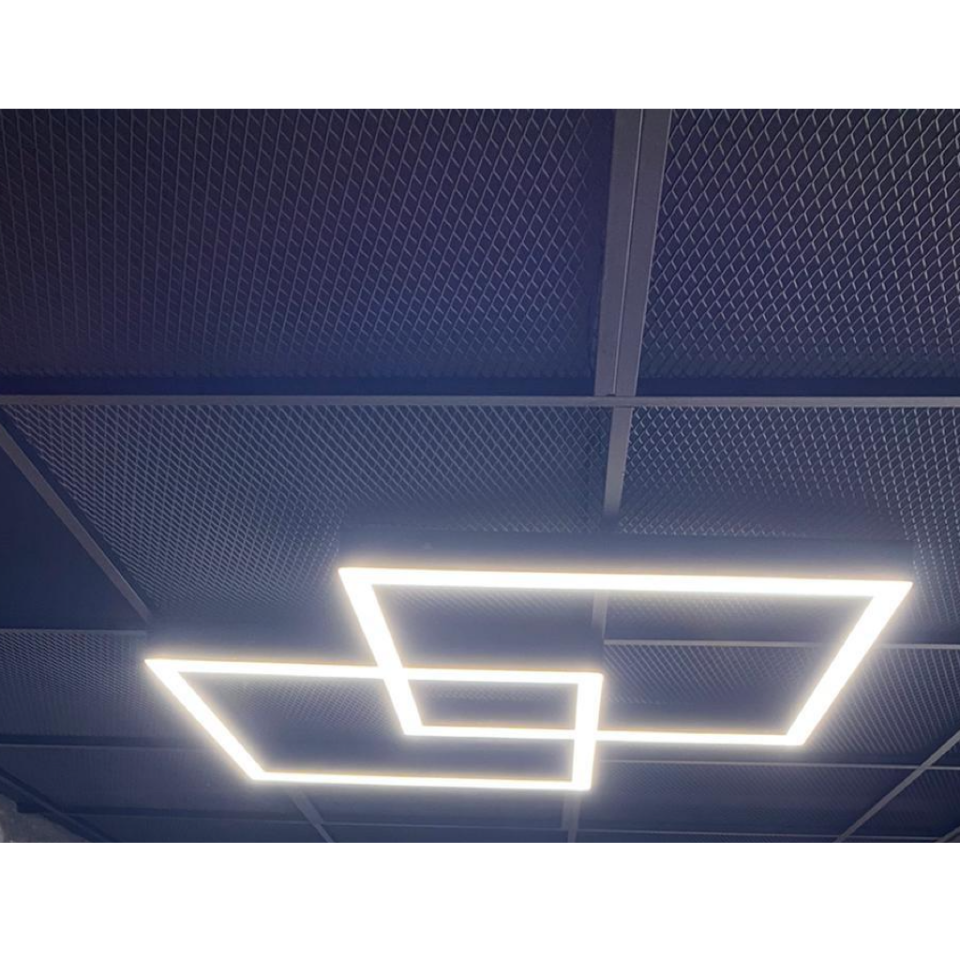 Double Kare Linear Aydınlatma Modern Led Avize Lineer Armatür 100x100CM - 4000K (Natural Işık) - Askısız - Antrasit