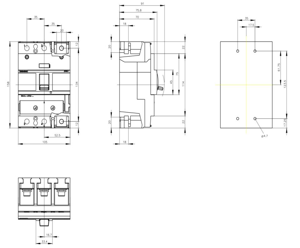 Siemens 140-200a 3 Kutuplu Termik Ayarlı Kompakt Güç Şalteri 3VA1220-5EF32-0AA0