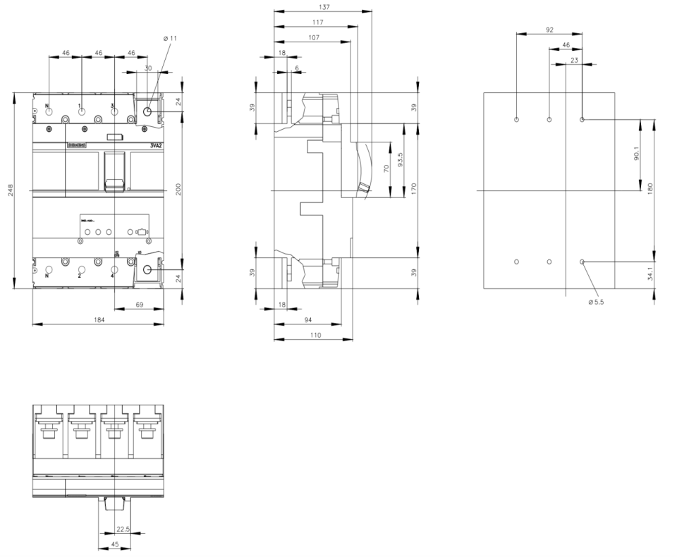 Siemens 250-630a 4 Kutuplu Termik Ayarlı Kompakt Güç Şalteri 3VA2463-4HL42-0AA0